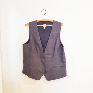 J Jill Women's Navy Grey Pinstripe Vest Menswear Minimalist Size Medium